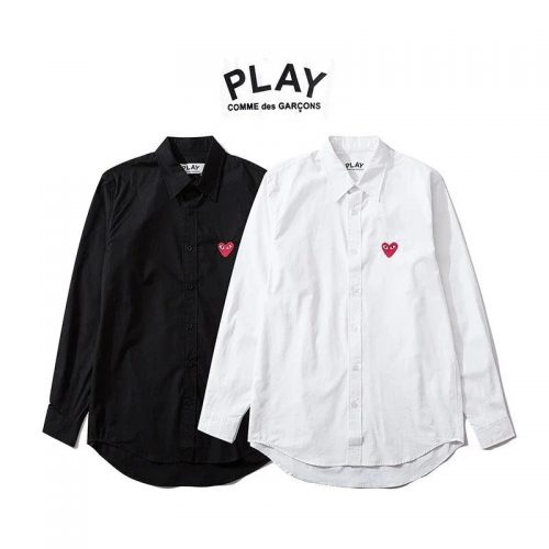 Comme des Garçons CDG PLAY Heart Emblem Cotton Button-Down Shirt Black and White