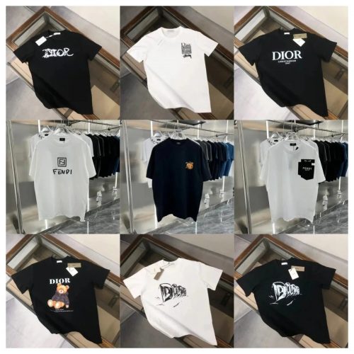 Dior Graphic Print Cotton T-Shirt Black and White
