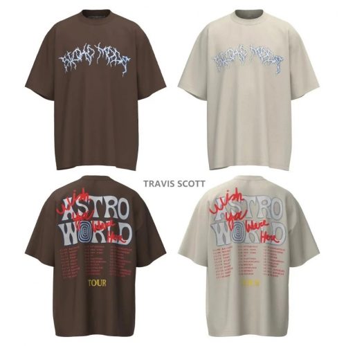 Travis Scott Astroworld Tour Graphic Tee Oversized T-Shirt Brown and Beige