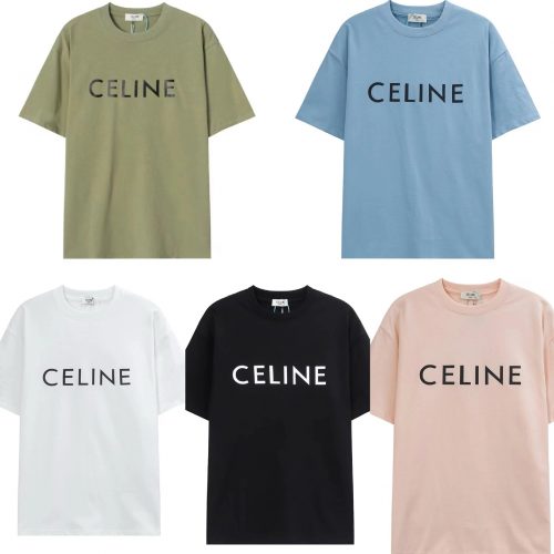 Celine Classic Logo Print Cotton T-Shirt Multicolor