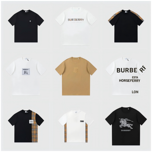 Burberry Graphic Print and Check Panel Cotton T-Shirt Collection Multicolor