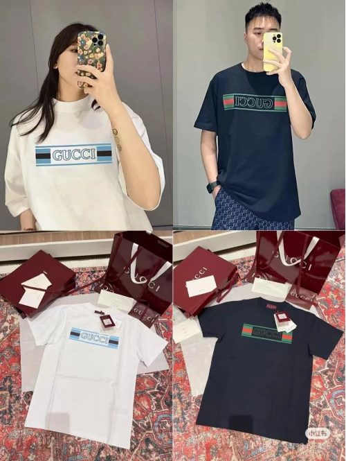 Gucci Web Stripe Print Cotton T-Shirt White and Black