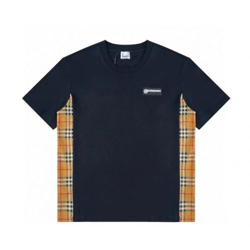 Burberry Check Panel Cotton T-Shirt Black