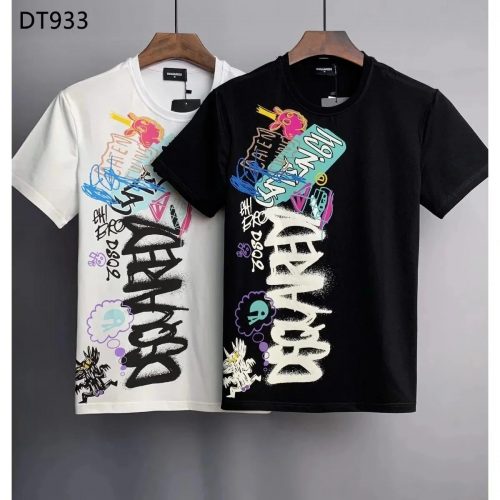 Dsquared2 Graffiti Print Graphic Tee Cotton T-Shirt Black and White