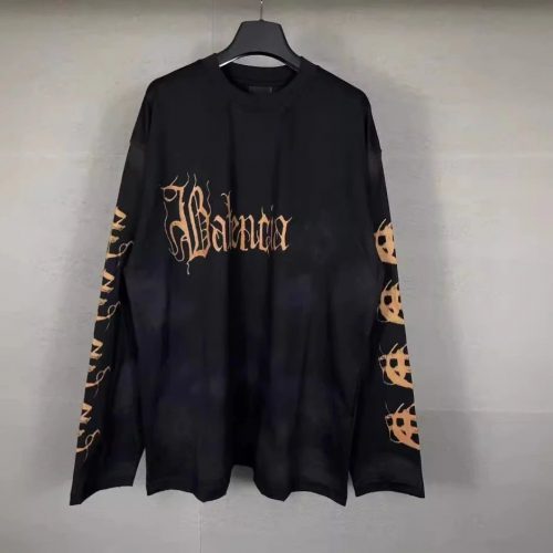 Balenciaga Gothic Font Graphic Long Sleeve Shirt Black