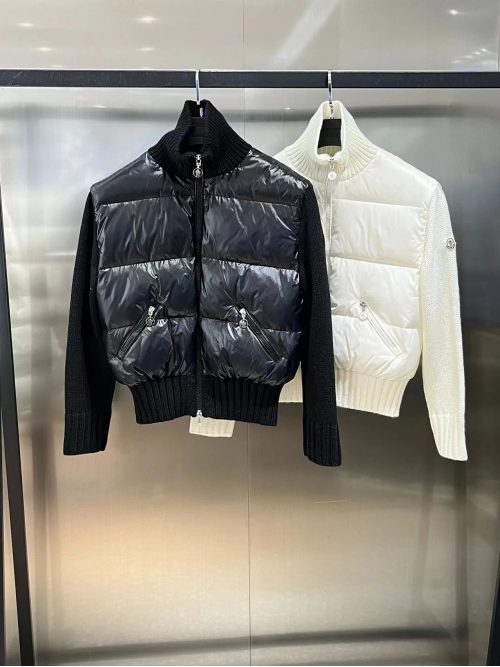 Moncler Hybrid Knit Down Puffer Jacket Black and White