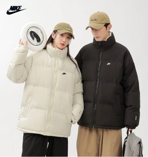 Nike Puffer Jacket Warm Winter Down Jacket Black and Beige