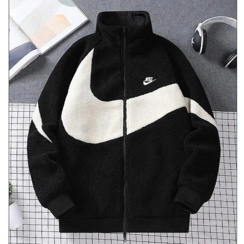 Nike Swoosh Sherpa Fleece Jacket Black and White