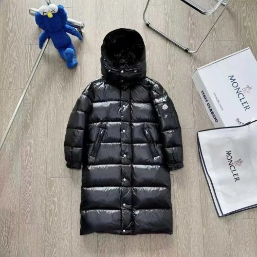 Moncler Long Puffer Coat Shiny Down Jacket Black