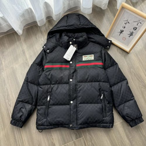 Gucci GG Monogram Web Stripe Puffer Jacket Black