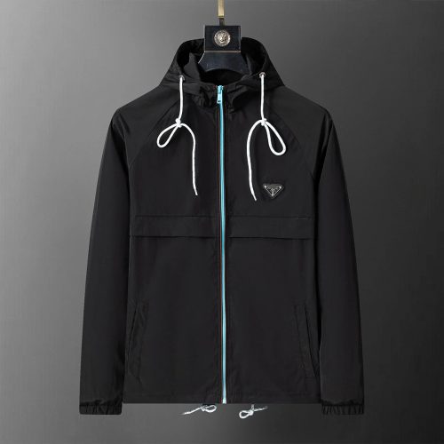 Prada Re-Nylon Hooded Windbreaker Lightweight Jacket Black