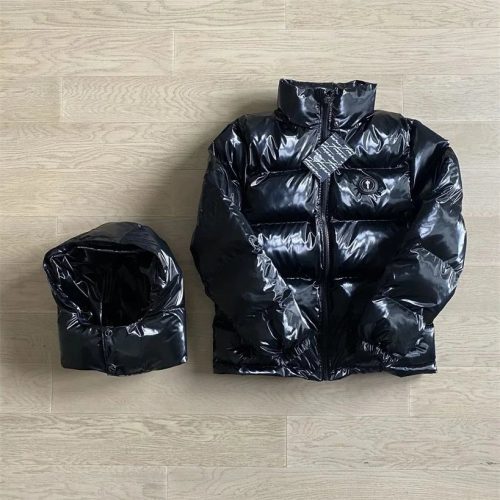 Trapstar Irongate Detachable Hood Shiny Puffer Jacket Black