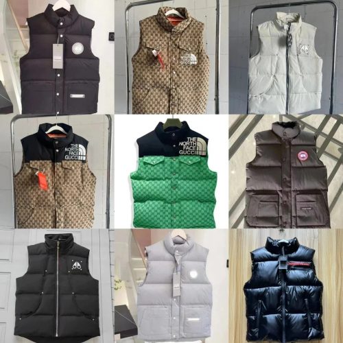 Gucci The North Face Puffer Vest Monogram Down Gilet Brown