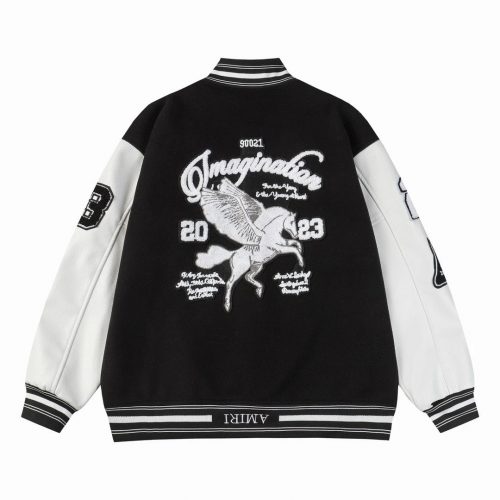 Amiri Imagination Varsity Jacket Embroidered Streetwear Jacket Black and White