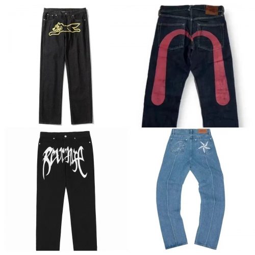 Evisu Seagull Print Jeans Casual Denim Pants Black
