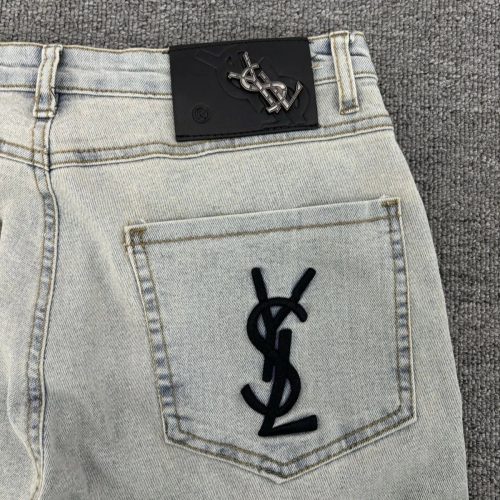 Yves Saint Laurent YSL Monogram Denim Jeans Light Blue