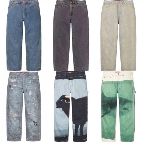 Supreme Graphic and Washed Denim Jeans Streetwear Pants Multicolor