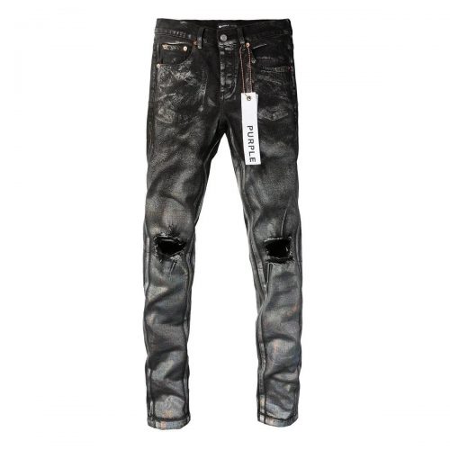 Purple Brand Purple P001 Metallic Black Distressed Slim Fit Jeans Black