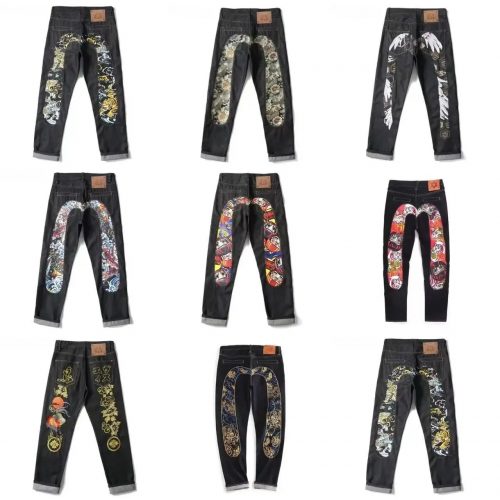 Evisu Daicock Print Denim Jeans Streetwear Black