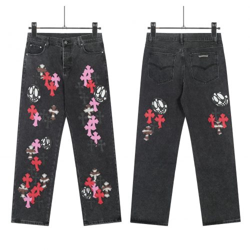 Chrome Hearts Cross Patch Denim Jeans Streetwear Pants Black