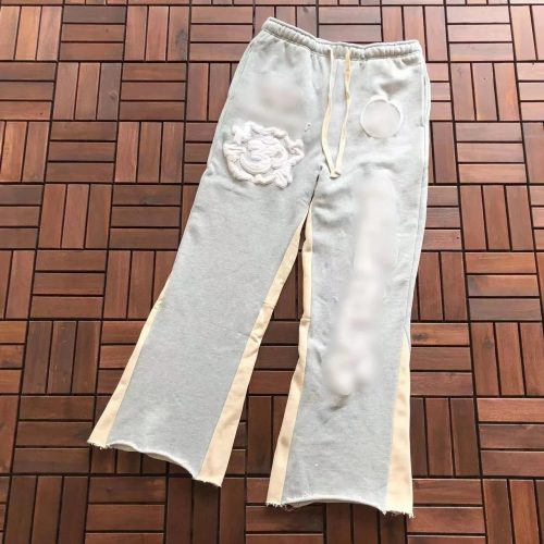 Design Raw Edge Patchwork Sweatpants Casual Joggers Gray and Beige