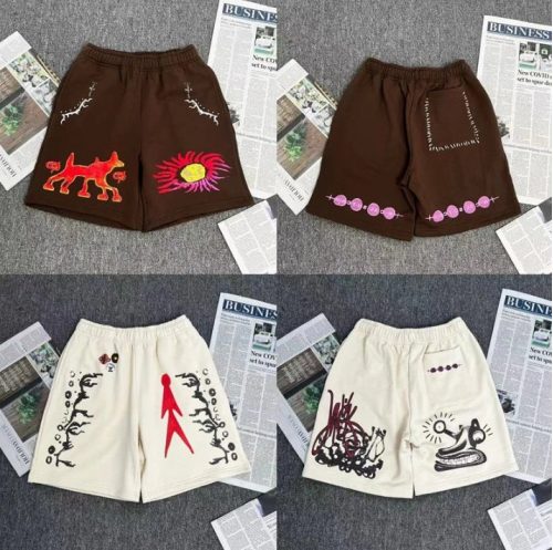 Cactus Jack Graphic Print Streetwear Shorts Brown and White