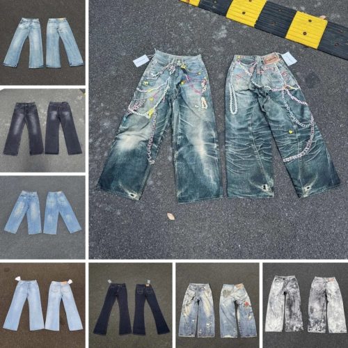 Acne Studios Chain Embellished Wide Leg Jeans Distressed Denim Blue