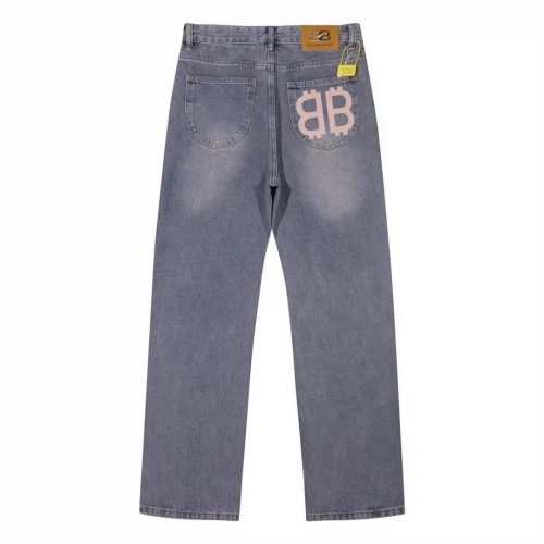 Balenciaga BB Monogram Denim Jeans Wide Leg Pants Blue