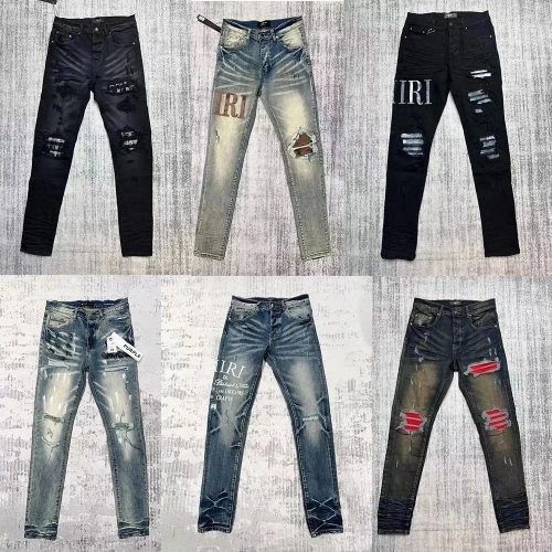 Amiri Distressed Denim Jeans Slim Fit Pants Multicolor
