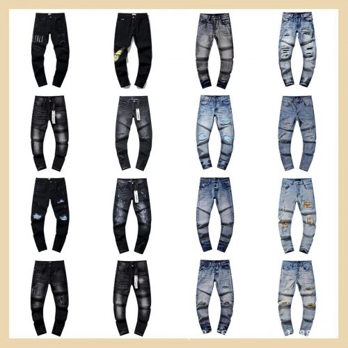 Purple Brand Distressed Slim Fit Jeans Denim Pants Multicolor