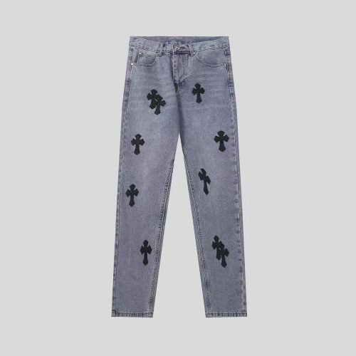 Chrome Hearts Cross Patch Denim Jeans Streetwear Pants Gray