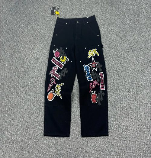 Chrome Hearts Sex Records Patchwork Graphic Streetwear Jeans Black