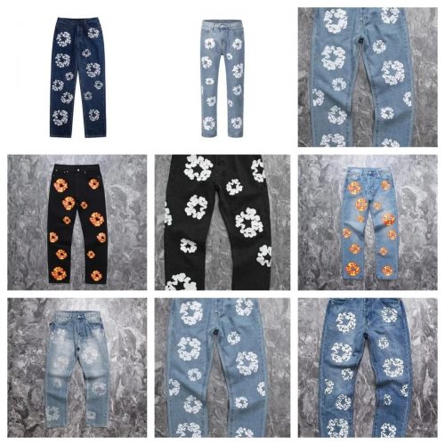 Denim Tears Floral Circle Print Casual Jeans Blue and Black