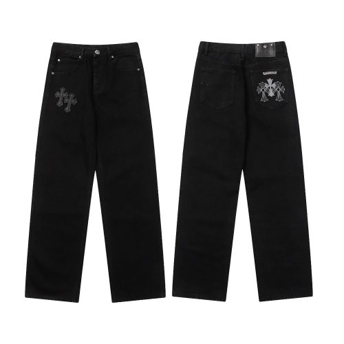 Chrome Hearts Cross Patch Denim Jeans Streetwear Pants Black