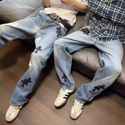 Chrome Hearts Cross Patch Denim Jeans Vintage Streetwear Pants Blue