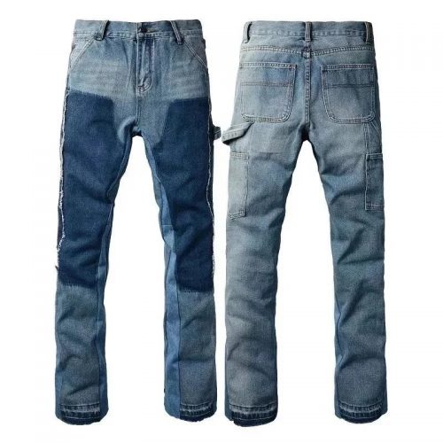 Design Patchwork Denim Carpenter Pants Blue