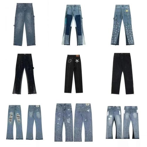 Gallery Dept. Distressed Denim Jeans Patchwork Streetwear Pants Blue and Black