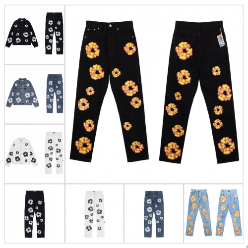 Denim Tears Floral Print Denim Jeans Casual Pants Black