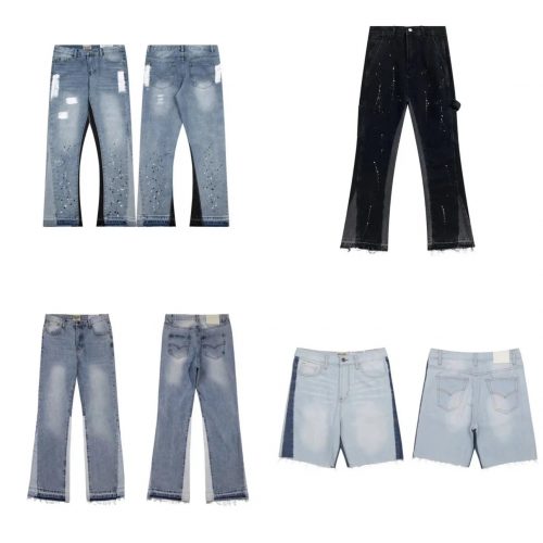 Design Distressed Denim Jeans and Shorts Streetwear Pants Blue and Black