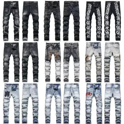 Amiri Distressed Skinny Jeans Ripped Denim Pants Black and White