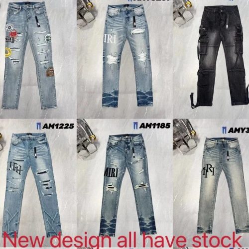 Amiri Distressed Denim Jeans Slim Fit Pants Blue