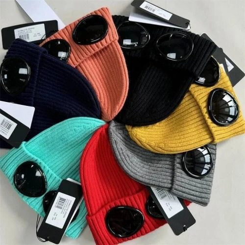 C.P. Company Goggle Beanie Ribbed Knit Hat Multicolor