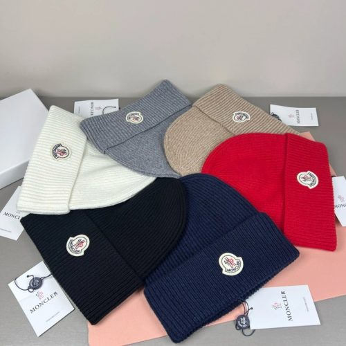 Moncler Ribbed Wool Beanie Hat Multicolor