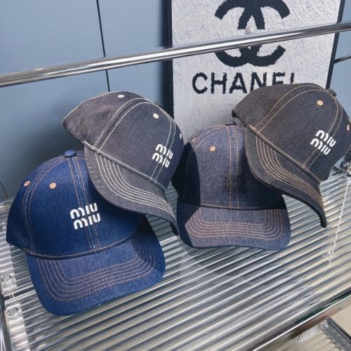 Miu Miu Denim Baseball Cap Embroidered Streetwear Hat Blue