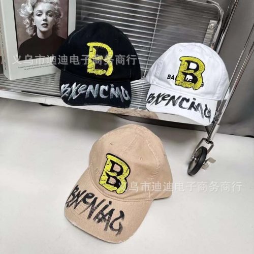 Balenciaga B Logo Embroidered Baseball Cap Casual Hat Black White Beige