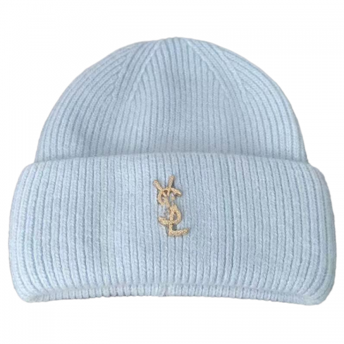 Saint Laurent YSL Knit Beanie Wool Hat Light Blue