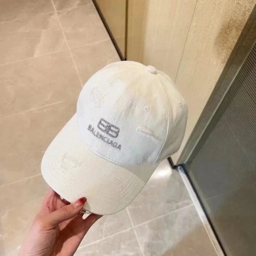 Balenciaga BB Rhinestone Distressed Baseball Cap White