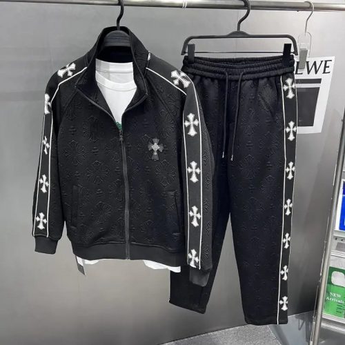 Chrome Hearts Cross Embroidered Track Jacket and Pants Set Casual Black