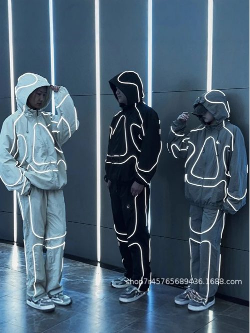 Design Reflective Piping Streetwear Tracksuit Set Multicolor