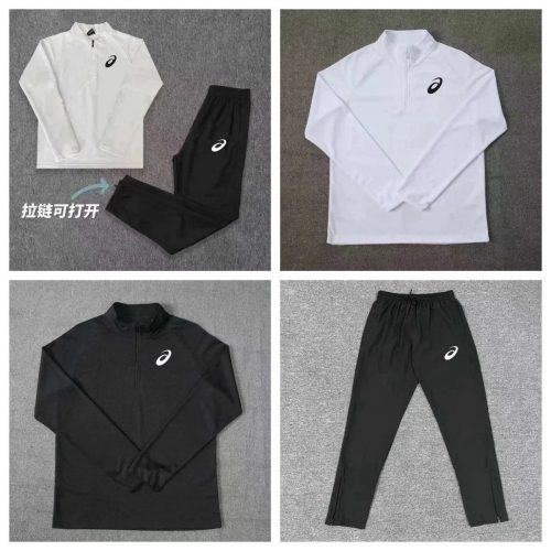 Asics Quarter-Zip Athletic Tracksuit Set Black and White